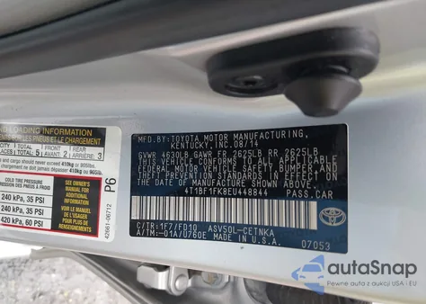 2014 Toyota Camry L/Le/Xle/Se/Se Sport z USA, uszkodzony, nr VIN 4T1BF1FK8EU448844